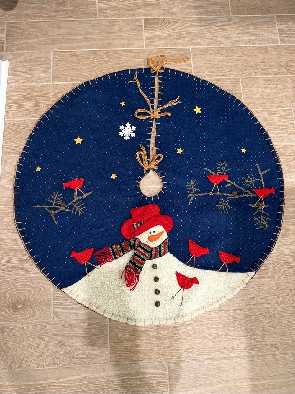Navy Sky Snowman Tree Skirt 42 Inch - Picture 1 of 16
